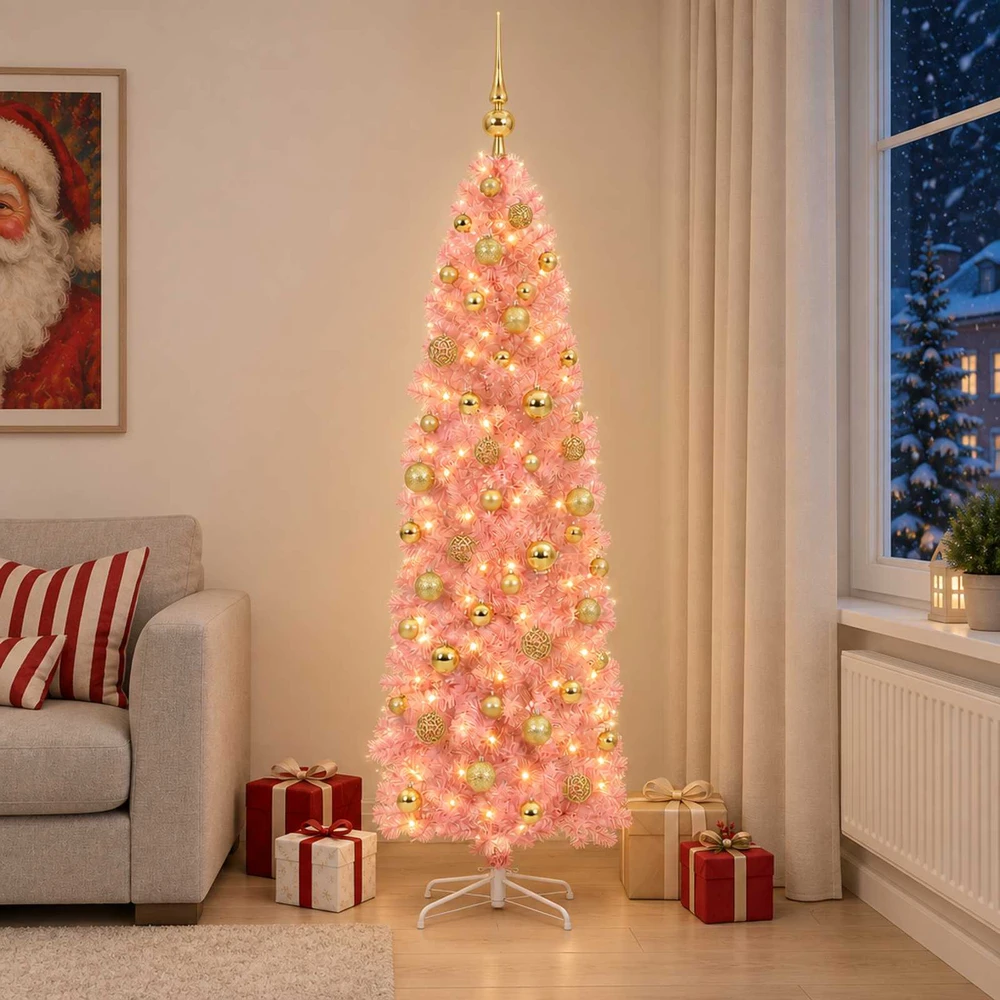 Dirbtinė siaura kalėdinė eglutė su žaisliuku 180 cm 300 LED