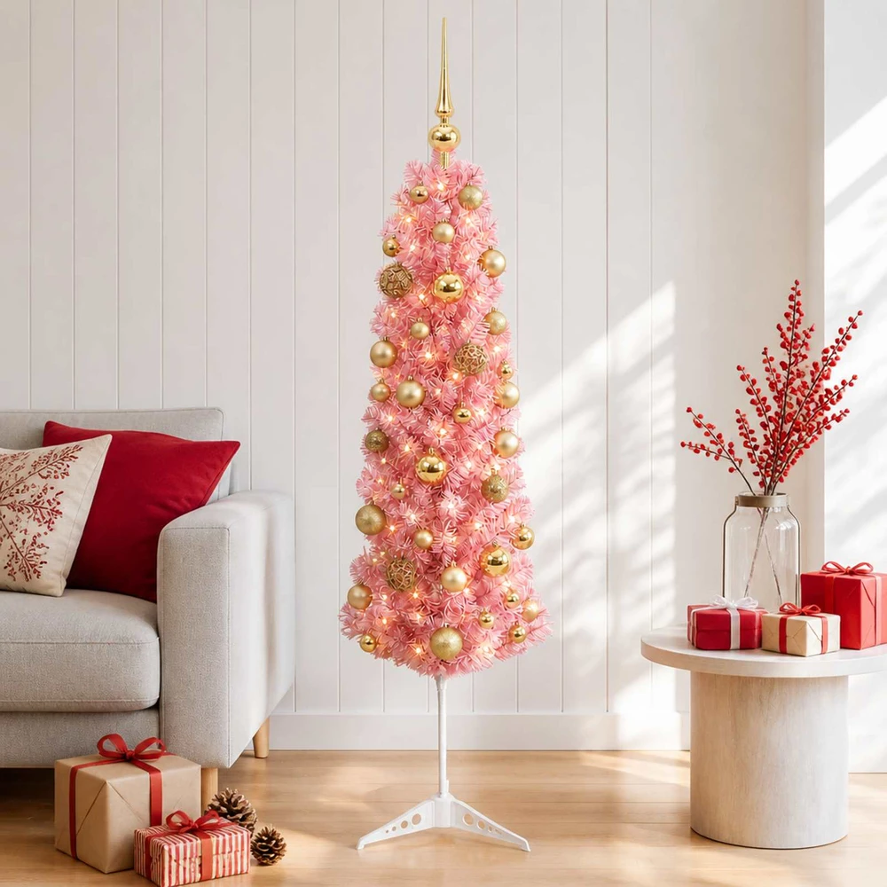 Dirbtinė siaura Kalėdų eglutė su žaisliuku 150 cm 150 LED