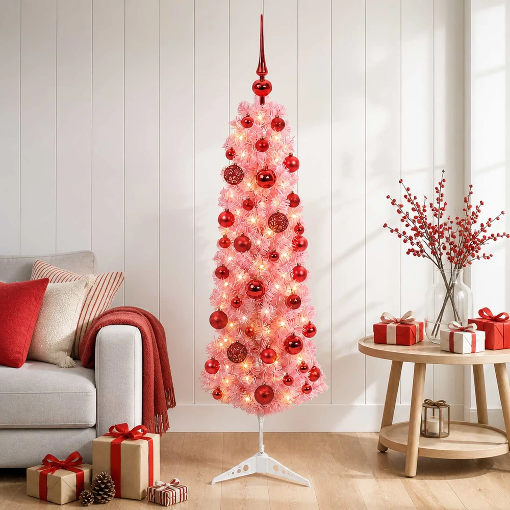 Dirbtinė siaura kalėdinė eglutė su žaisliuku 150 cm 150 LED