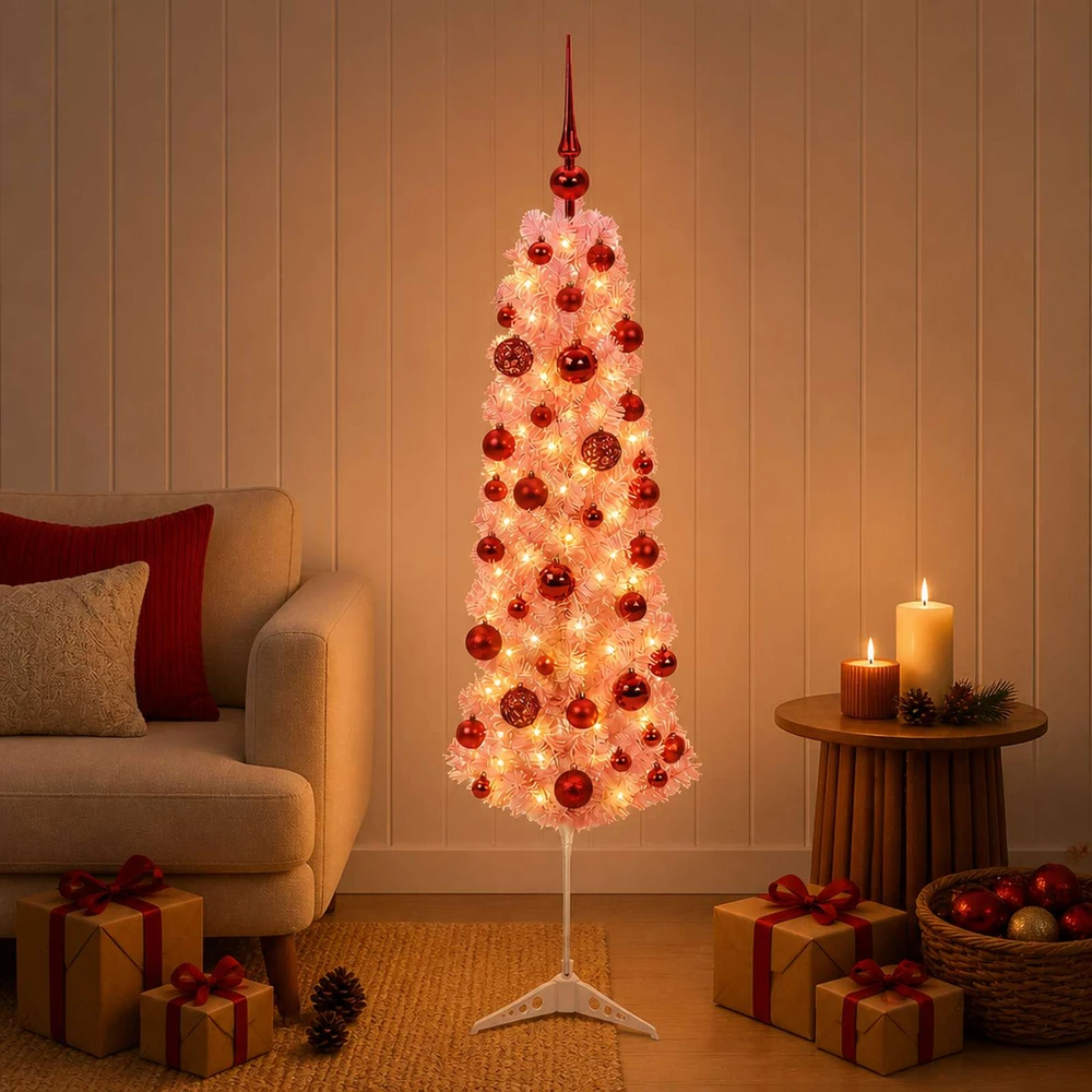 Dirbtinė siaura kalėdinė eglutė su žaisliuku 150 cm 150 LED
