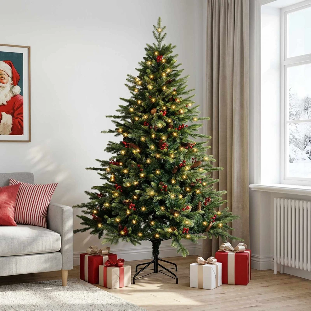 Dirbtinė Sulankstoma Kalėdų Eglutė 210 cm 300 LED Šilta balta