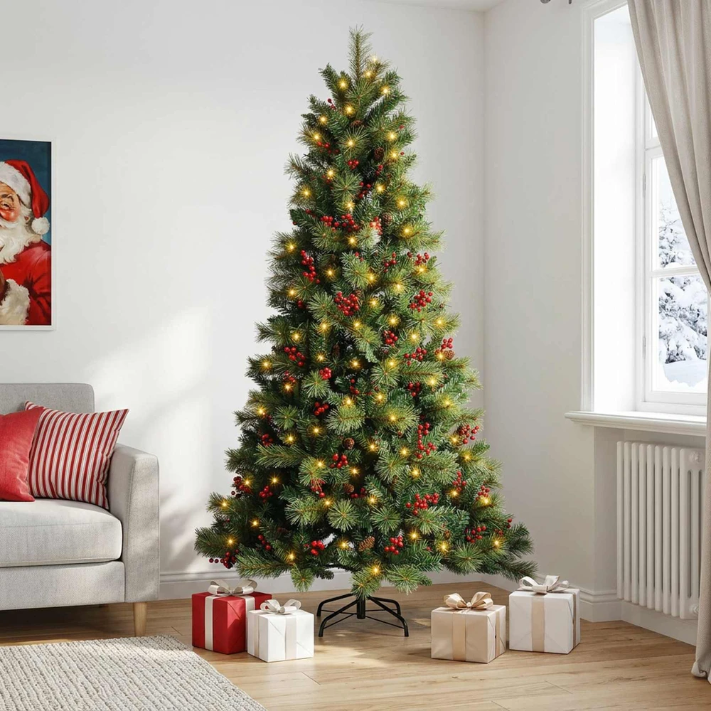 Dirbtinė Sulankstoma Kalėdų Eglutė 210 cm 300 LED Šilta balta