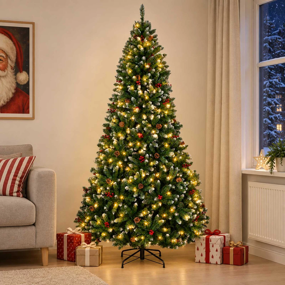 Dirbtinė Sulankstoma Kalėdų Eglutė 210 cm 300 LED Šilta balta