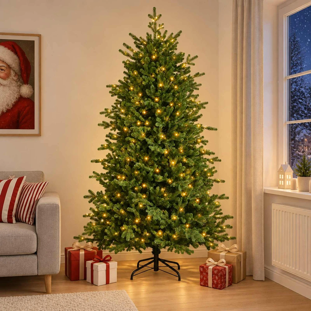 Dirbtinė Sulankstoma Kalėdų Eglutė 240 cm 300 LED Šilta balta