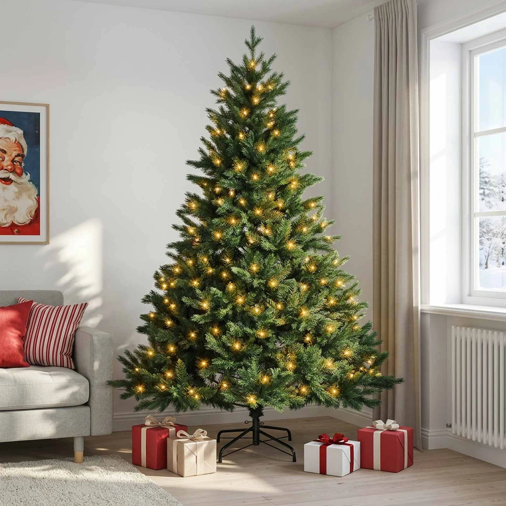 Dirbtinė Sulankstoma Kalėdų Eglutė 240 cm 300 LED Šilta balta