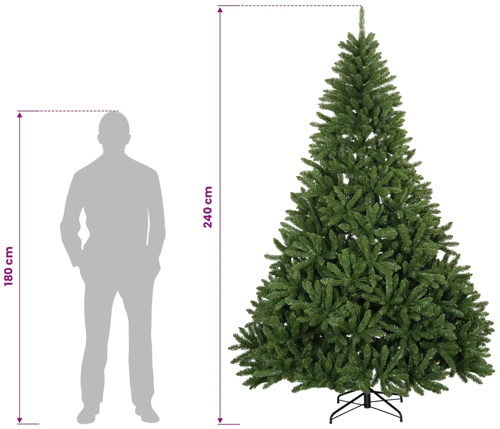 Dirbtinė šviesiai žalia kalėdinė eglutė su žaisliukais 240 cm
