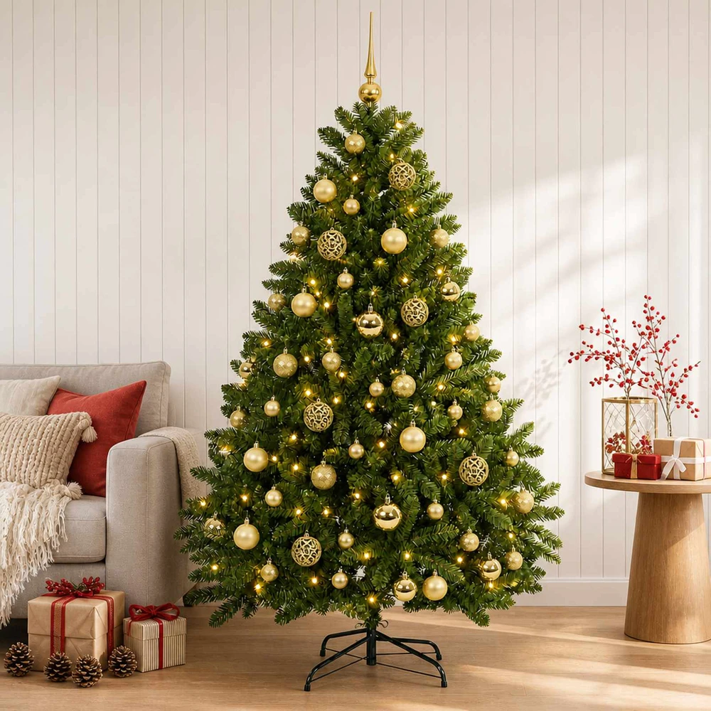 Dirbtinė šviesiai žalia Kalėdų eglė su žaisliuku 120 cm 150 LED