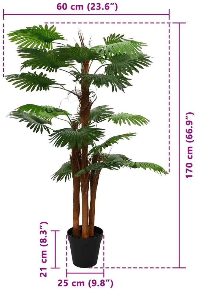 Dirbtinė Ventiliatoriaus Palmė Žalia 60 x 25 x 170 cm