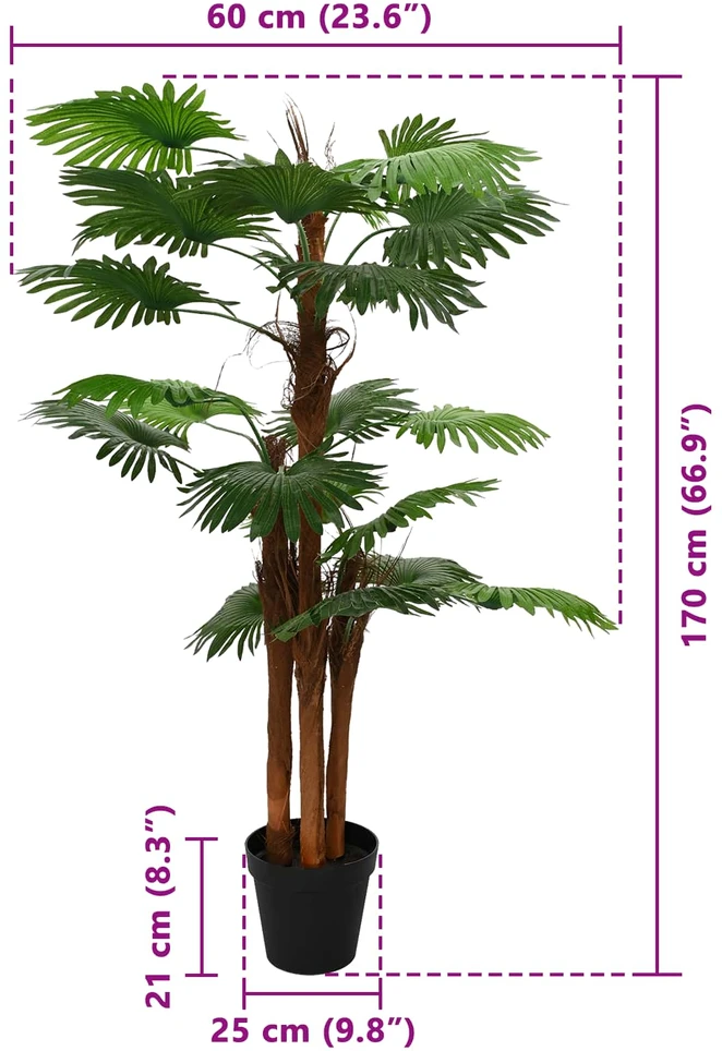 Dirbtinė Ventiliatoriaus Palmė Žalia 60 x 25 x 170 cm
