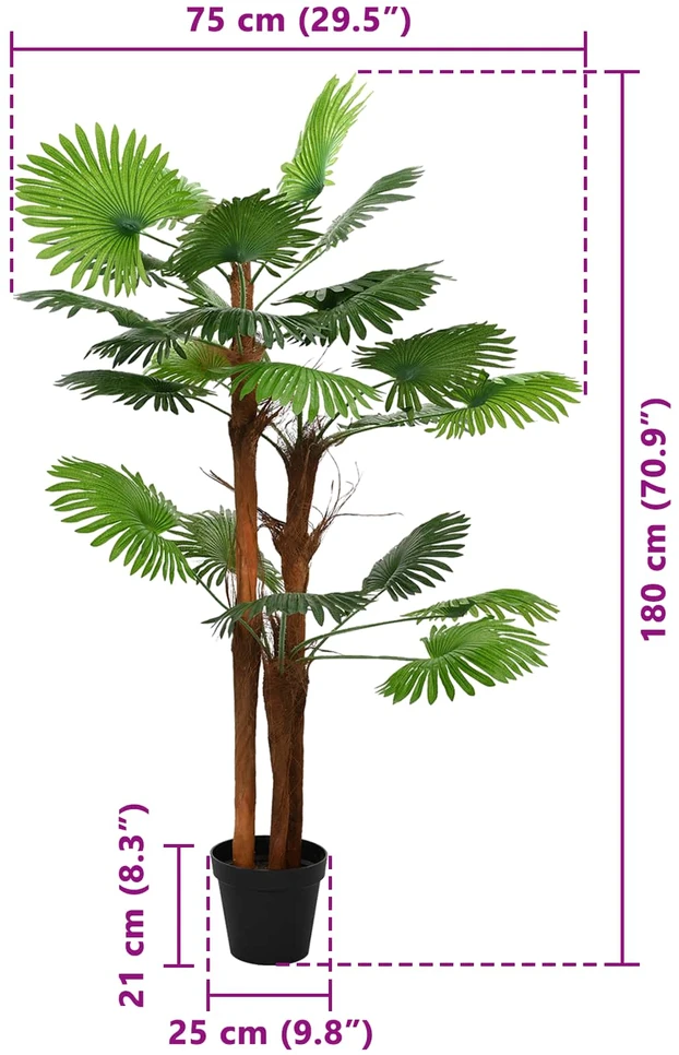 Dirbtinė Ventiliatoriaus Palmė Žalia 75 x 25 x 180 cm