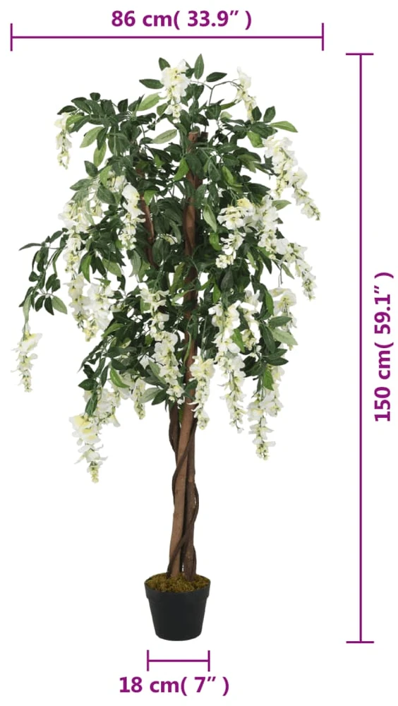 Dirbtinė visterija, žalios ir baltos spalvos, 150cm, 840 lapų