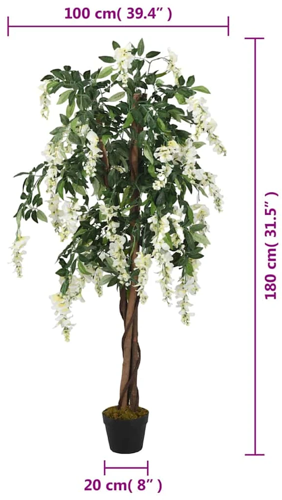Dirbtinė visterija, žalios ir baltos spalvos, 180cm, 1260 lapų
