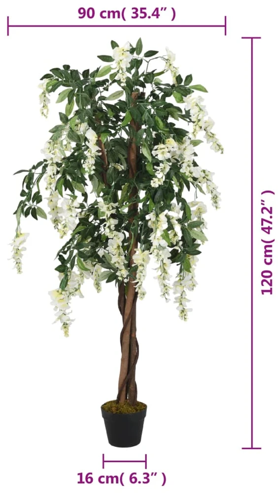 Dirbtinė visterija, žalios ir baltos spalvos, 120cm, 840 lapų