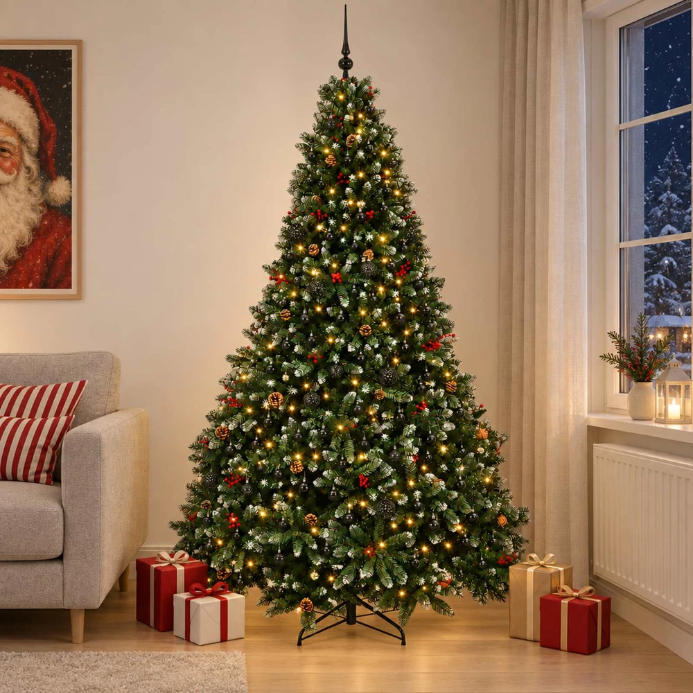 Dirbtinė žalia kalėdinė eglutė su žaisliukais 300 cm 600 LED