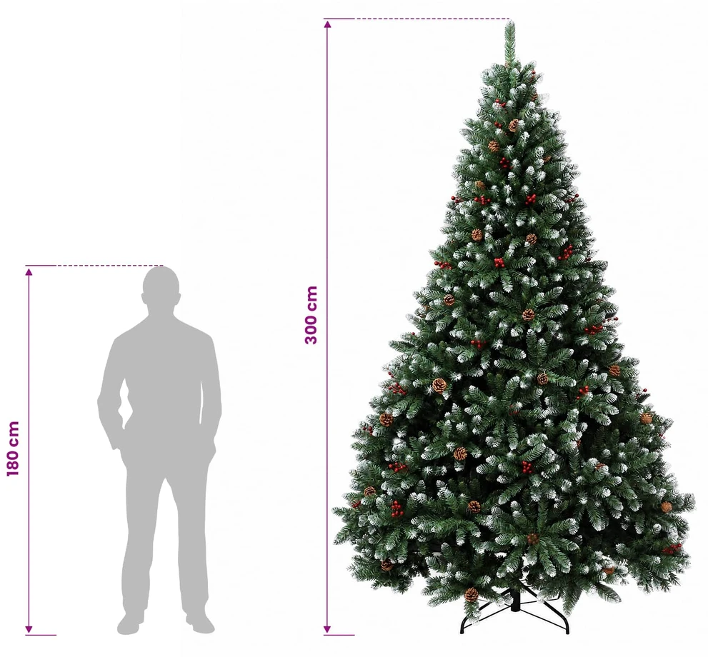 Dirbtinė žalia kalėdinė eglutė su žaisliukais 300 cm 600 LED