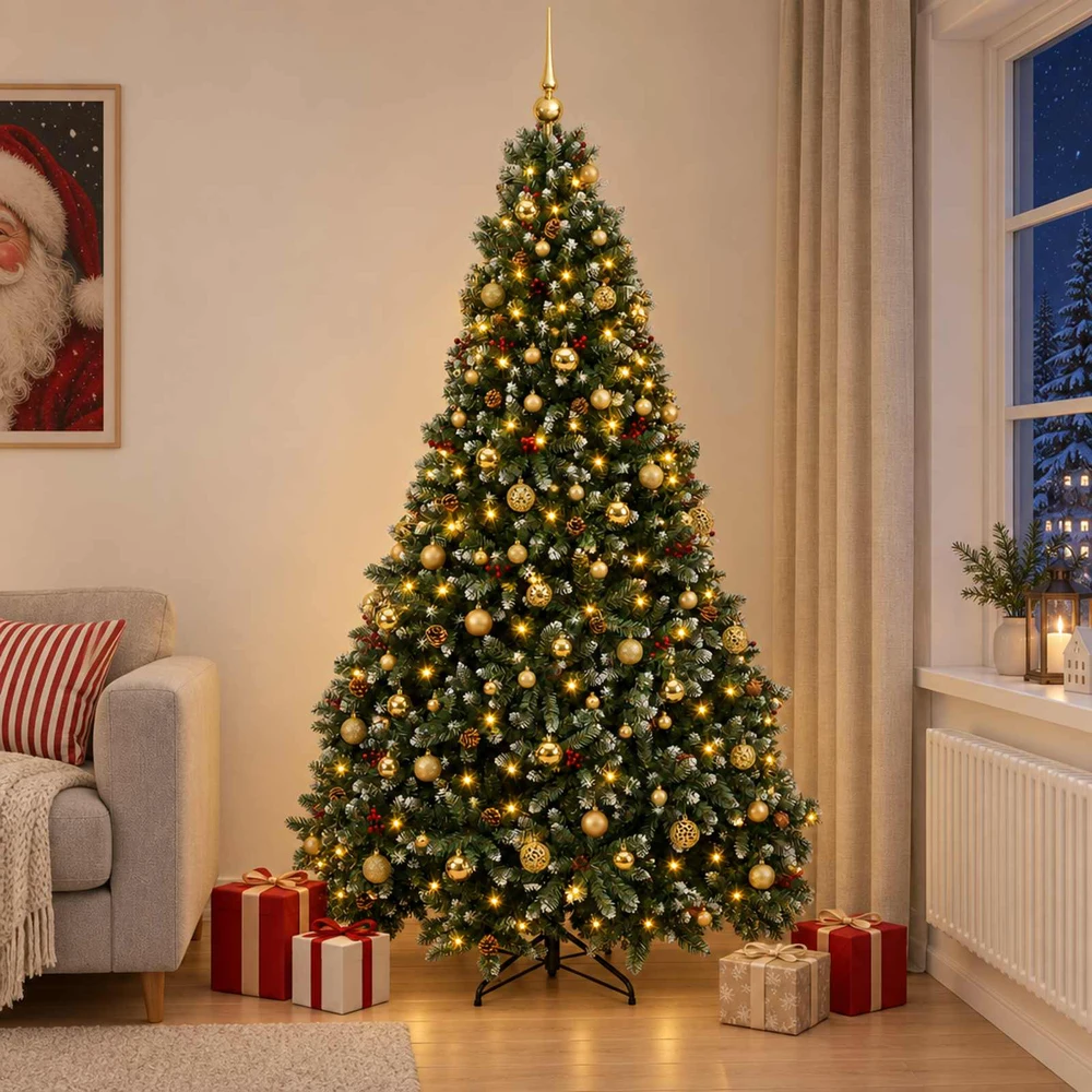 Dirbtinė žalia kalėdinė eglutė su žaisliukais 240 cm 300 LED