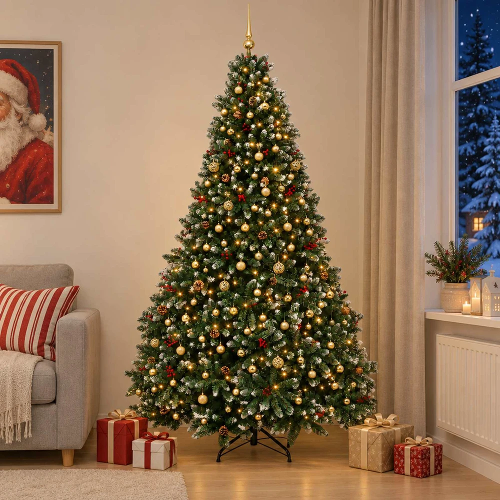 Dirbtinė žalia kalėdinė eglutė su žaisliukais 300 cm 600 LED