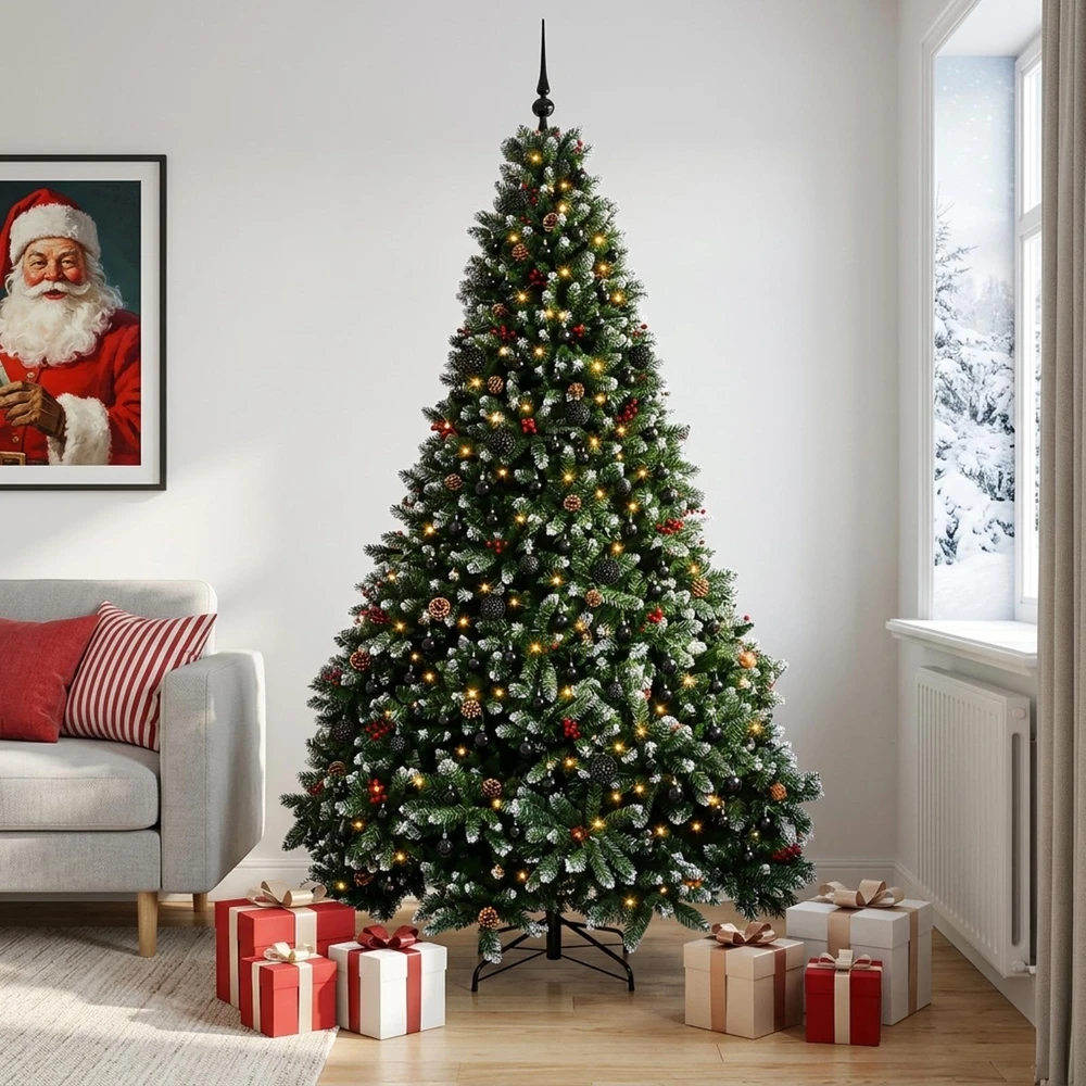 Dirbtinė žalia Kalėdų eglutė su žaisliukais 270 cm 300 LED