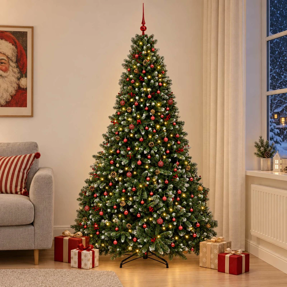Dirbtinė žalia Kalėdų eglutė su žaisliukais 300 cm 600 LED