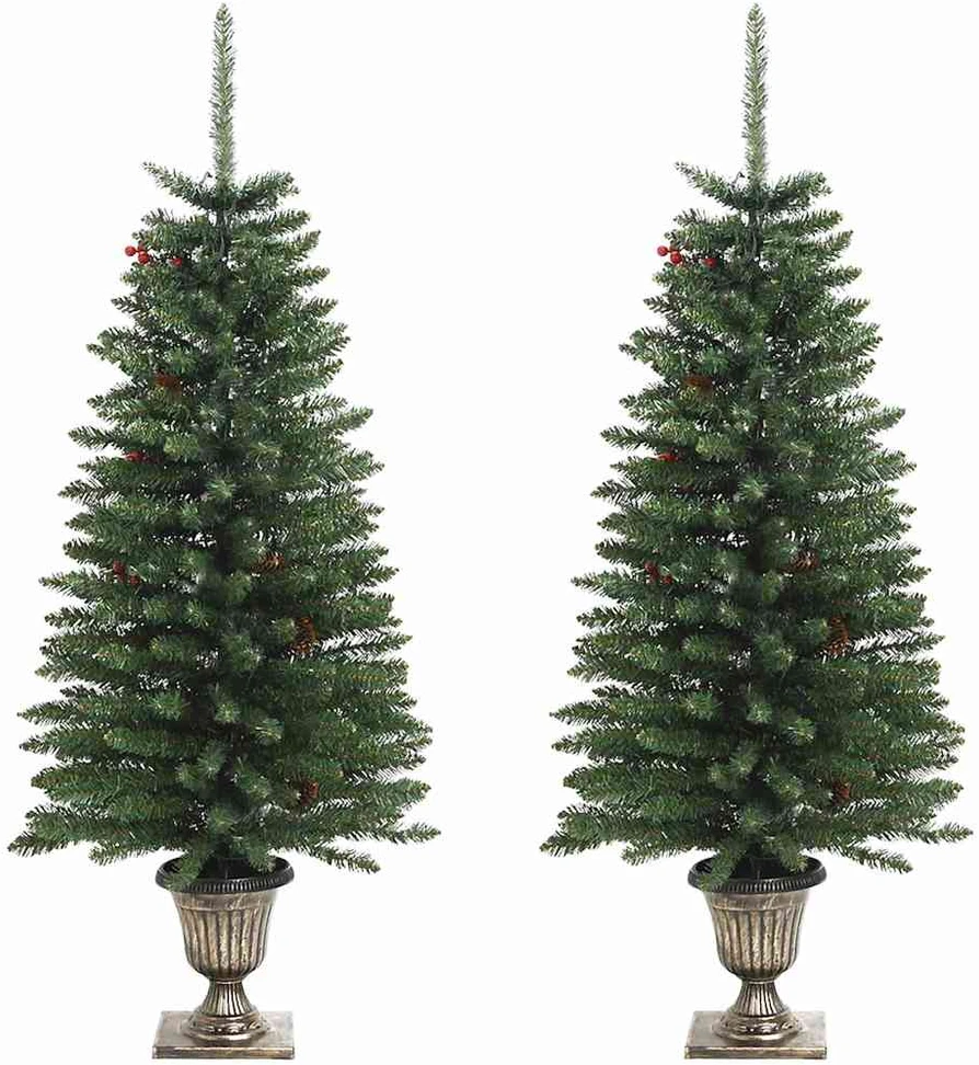 Dirbtinės Kalėdų eglutės su vainiku, girlianda ir LED, 2vnt.