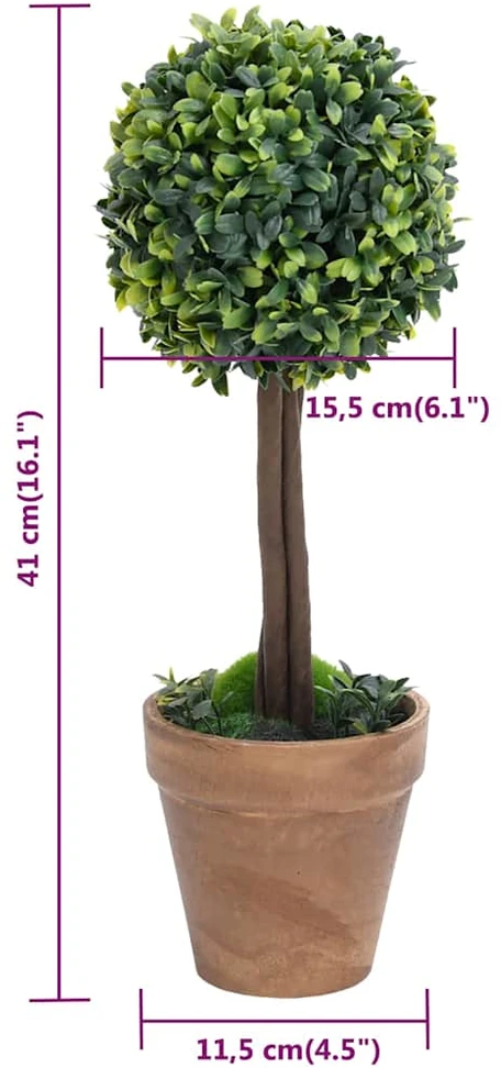 Dirbtiniai buksmedžiai vazonuose, 2vnt., žali, 41cm