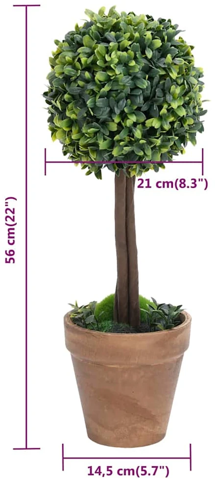 Dirbtiniai buksmedžiai vazonuose, 2vnt., žali, 56cm