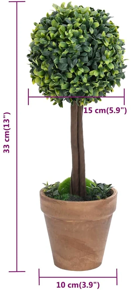 Dirbtiniai buksmedžiai vazonuose, 2vnt., žali, 33cm