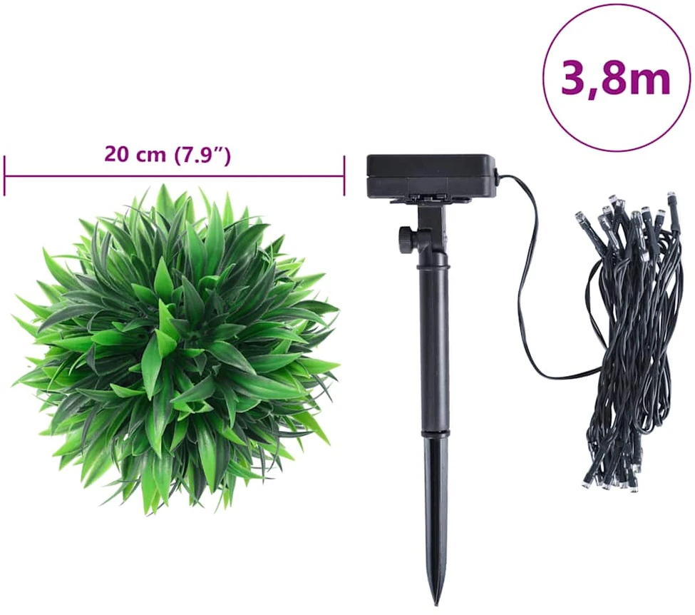 Dirbtiniai buksmedžio kamuoliukai su LED lemputėmis, 2 vnt., žali, 20 cm
