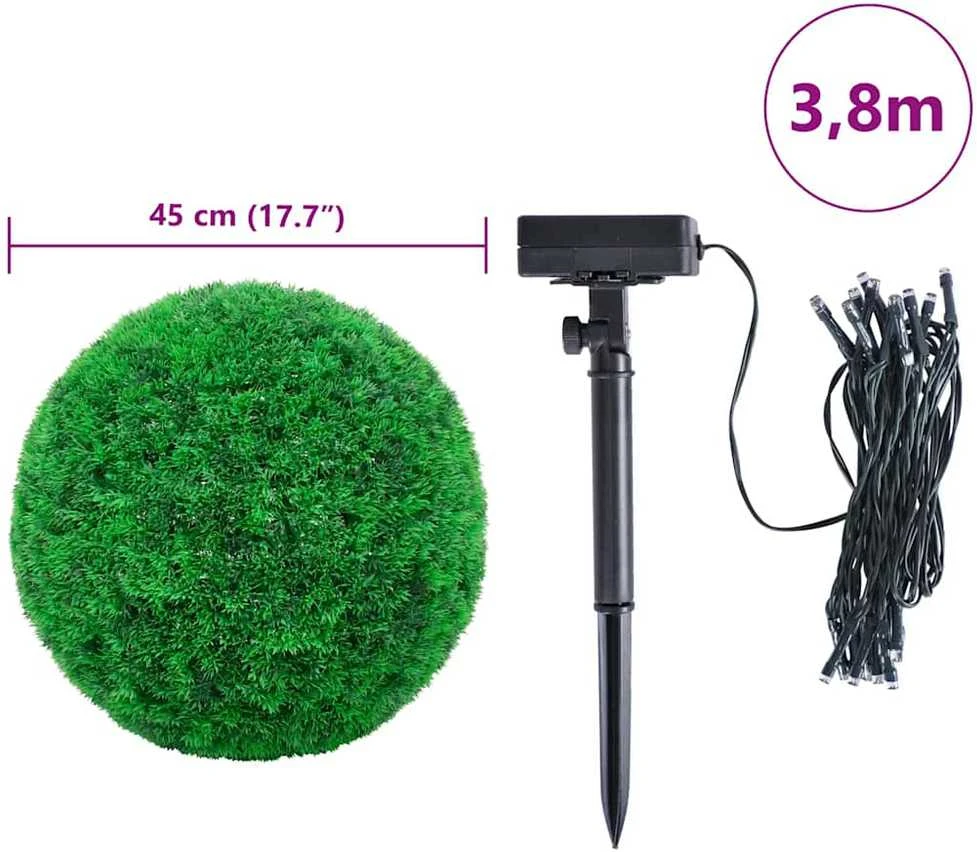 Dirbtiniai buksmedžio krūmai su LED lemputėmis 2vnt. žalia 45cm