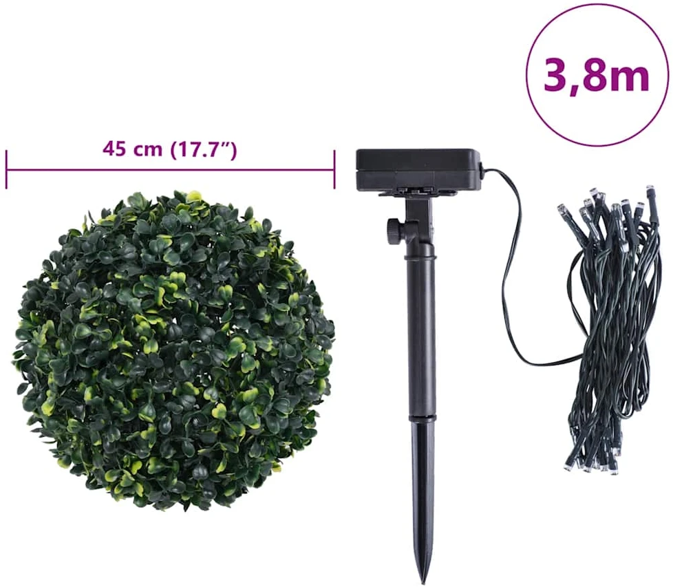 Dirbtiniai buksmedžio krūmai su LED lemputėmis 2vnt. žalia 45cm