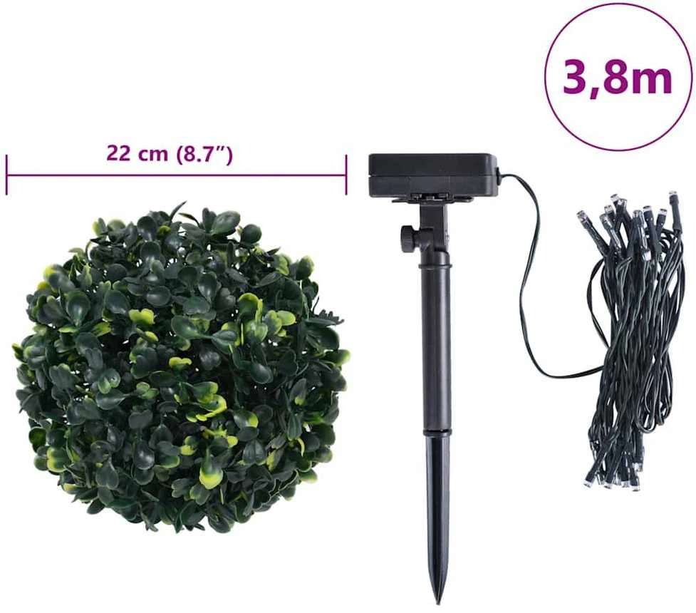 Dirbtiniai buksmedžio krūmai su LED lemputėmis 2vnt. žalia 22cm