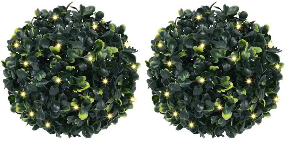 Dirbtiniai buksmedžio krūmai su LED lemputėmis 2vnt. žalia 22cm