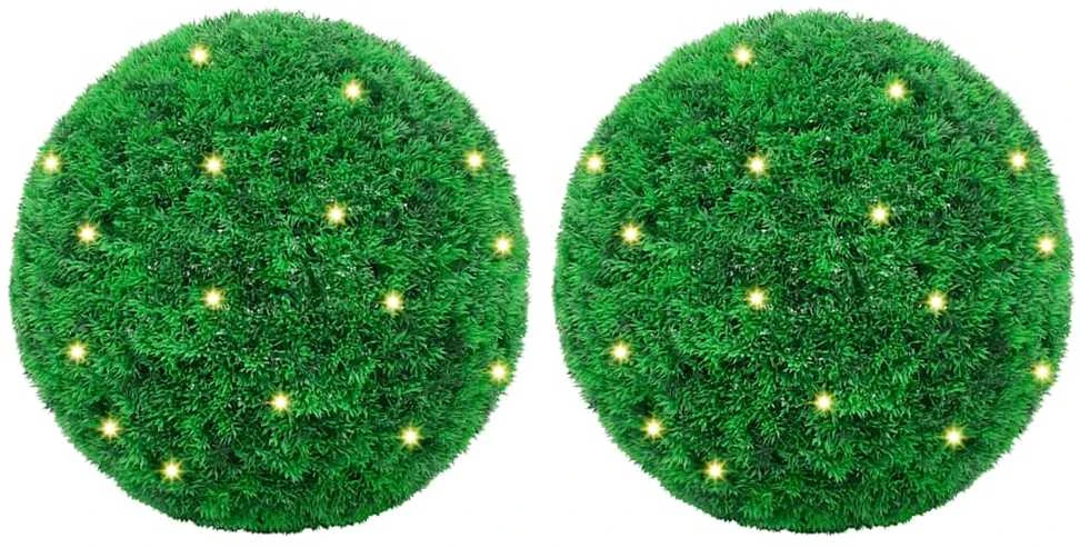 Dirbtiniai buksmedžio krūmai su LED lemputėmis 2vnt. žalia 52cm