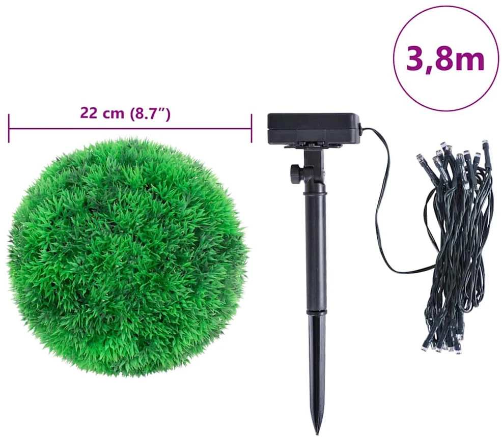 Dirbtiniai buksmedžio krūmai su LED lemputėmis 2vnt. žalia 22cm