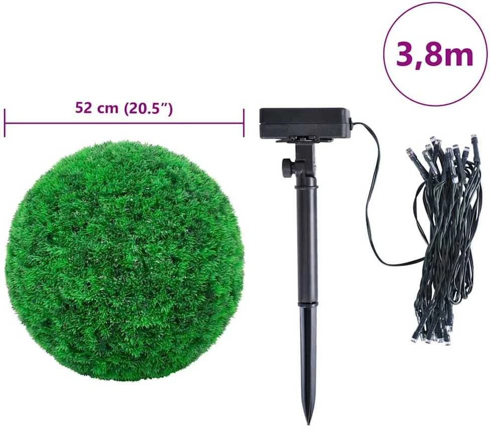 Dirbtiniai buksmedžio krūmai su LED lemputėmis 2vnt. žalia 52cm