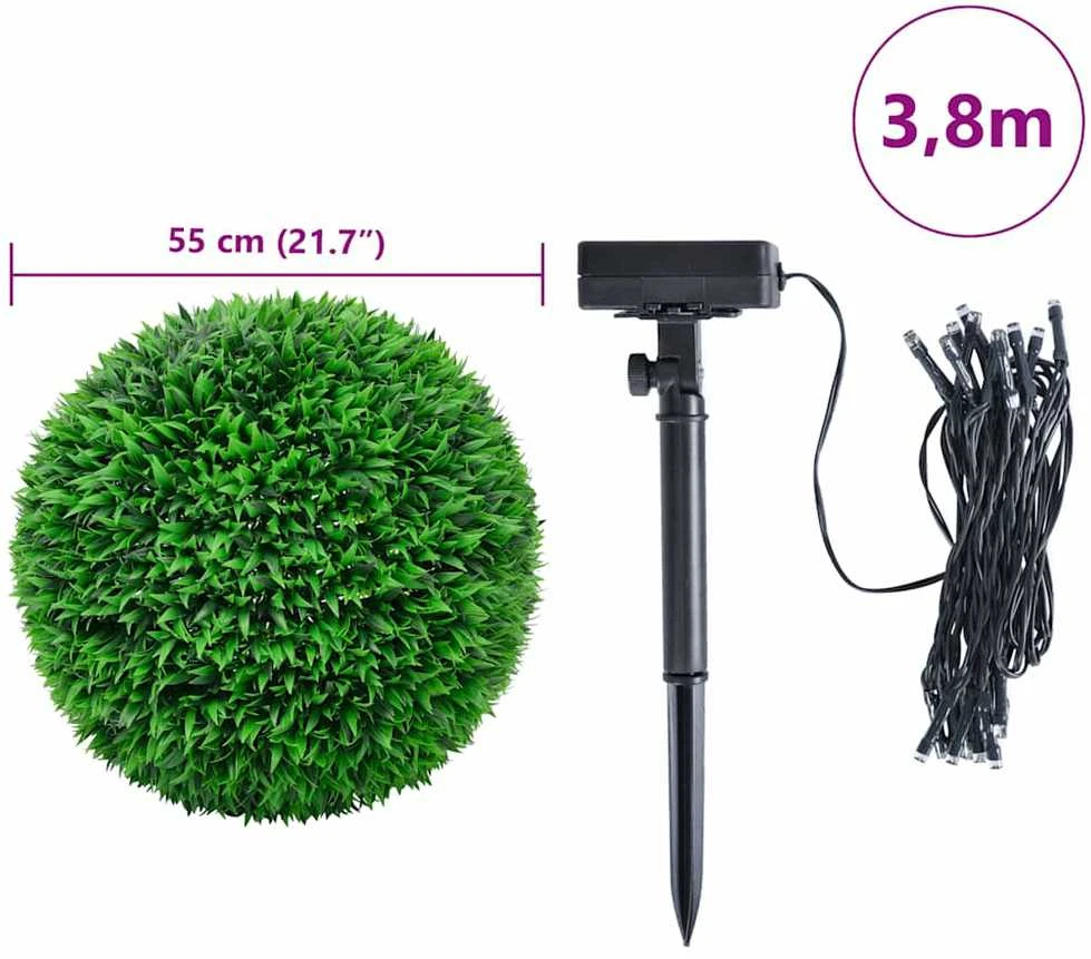 Dirbtiniai buksmedžio krūmai su LED lemputėmis 2vnt. žalia 55cm