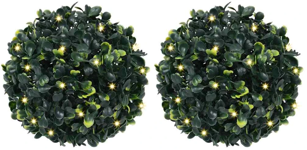 Dirbtiniai buksmedžio krūmai su LED lemputėmis 2vnt. žalia 22cm