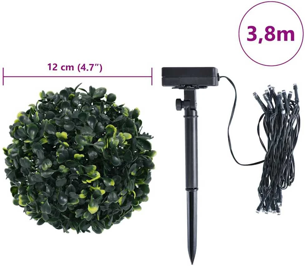 Dirbtiniai buksmedžio krūmai su LED lemputėmis 4vnt. žalia 12cm