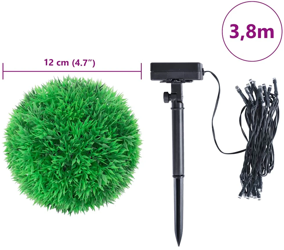 Dirbtiniai buksmedžio krūmai su LED lemputėmis 4vnt. žalia 12cm
