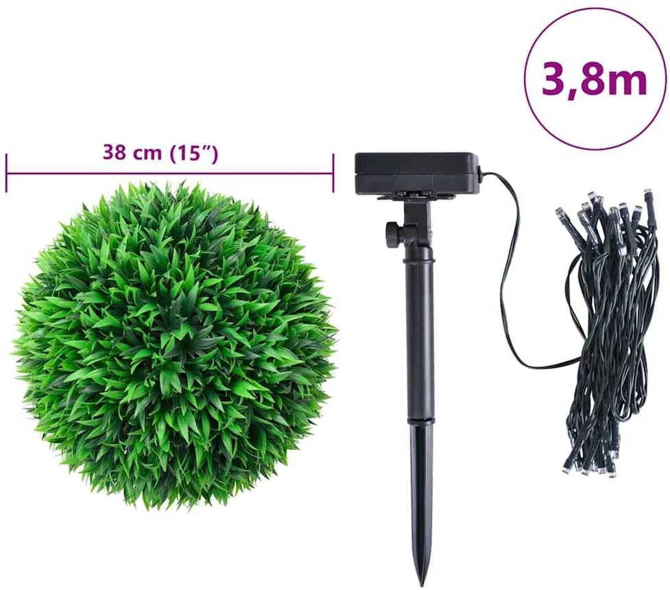 Dirbtiniai buksmedžio krūmai su LED lemputėmis 2vnt. žalia 38cm