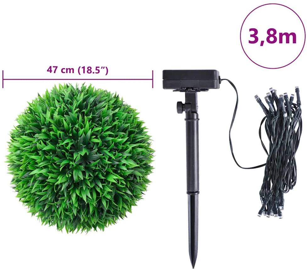 Dirbtiniai buksmedžio krūmai su LED lemputėmis 2vnt. žalia 47cm