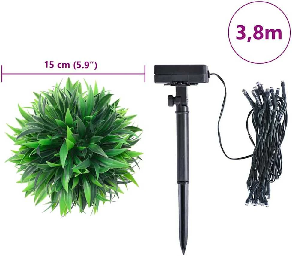 Dirbtiniai buksmedžio krūmai su LED lemputėmis 4vnt. žalia 15cm