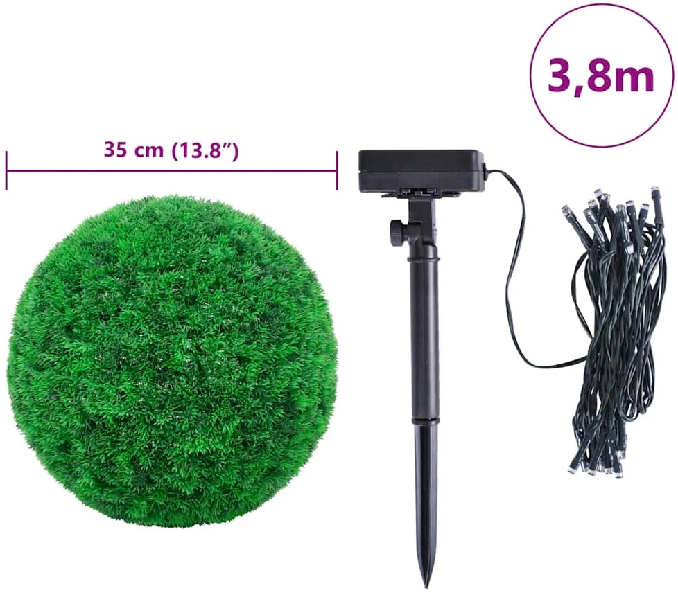 Dirbtiniai buksmedžio krūmai su LED lemputėmis 2vnt. žalia 35cm