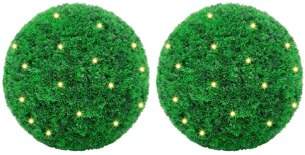 Dirbtiniai buksmedžio krūmai su LED lemputėmis 2vnt. žalia 35cm