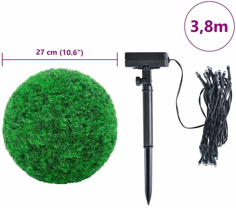 Dirbtiniai buksmedžio krūmai su LED lemputėmis 2vnt. žalia 27cm