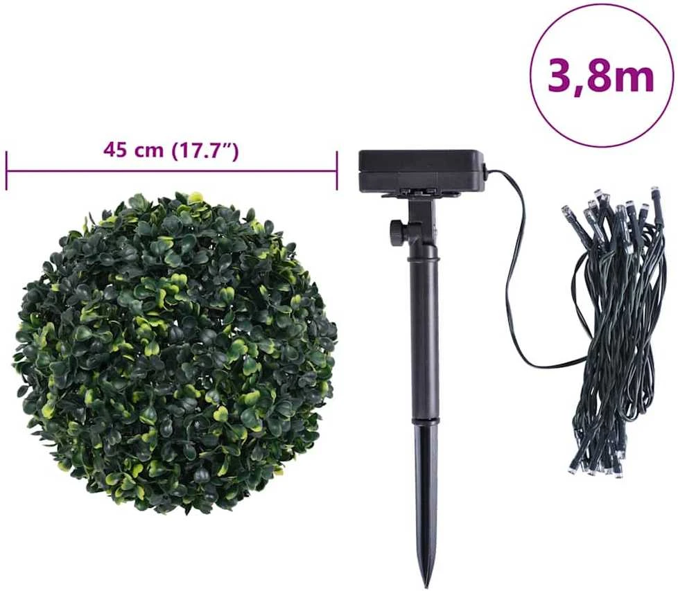 Dirbtiniai buksmedžio krūmai su LED lemputėmis 2vnt. žalia 45cm