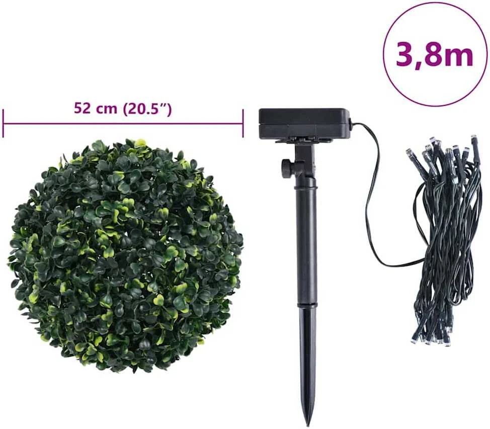 Dirbtiniai buksmedžio krūmai su LED lemputėmis 2vnt. žalia 52cm