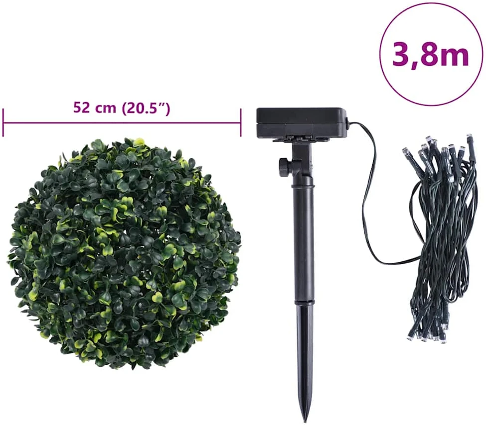 Dirbtiniai buksmedžio krūmai su LED lemputėmis 2vnt. žalia 52cm