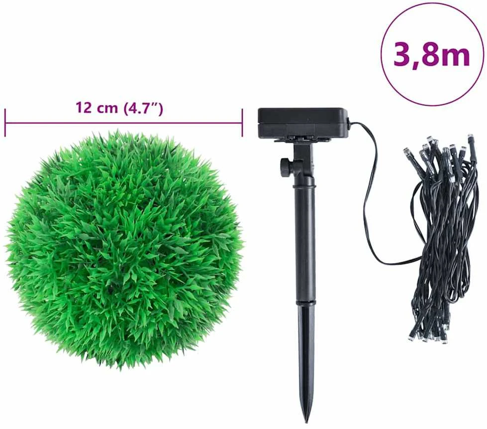 Dirbtiniai buksmedžio krūmai su LED lemputėmis 4vnt. žalia 12cm