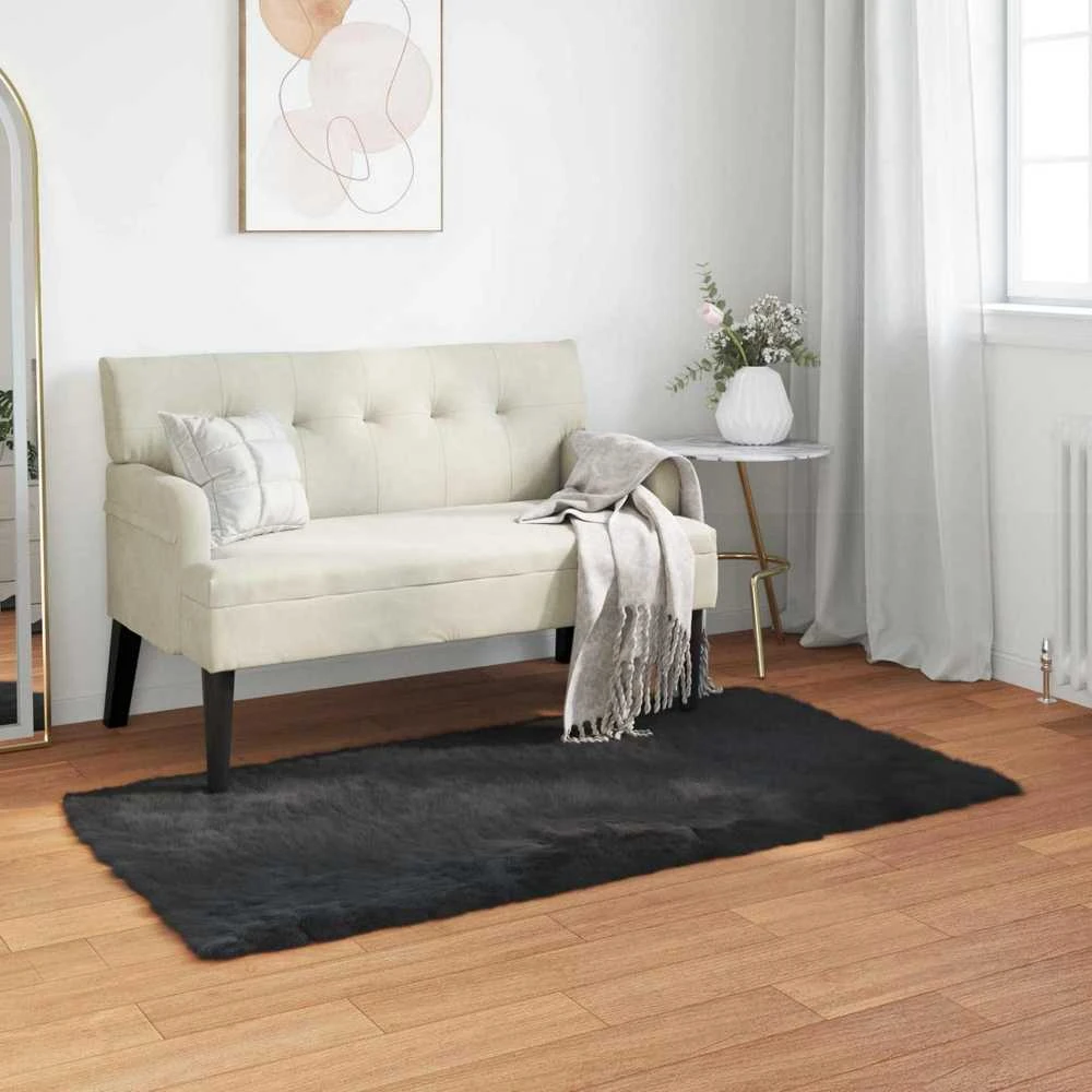 Dirbtinio avių kailio kilimas TAFALLA Juoda 80 x 150 cm